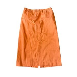 Betty Hanson Orange Button Front Midi Skirt 100% Cotton Elastic Waist Size 14